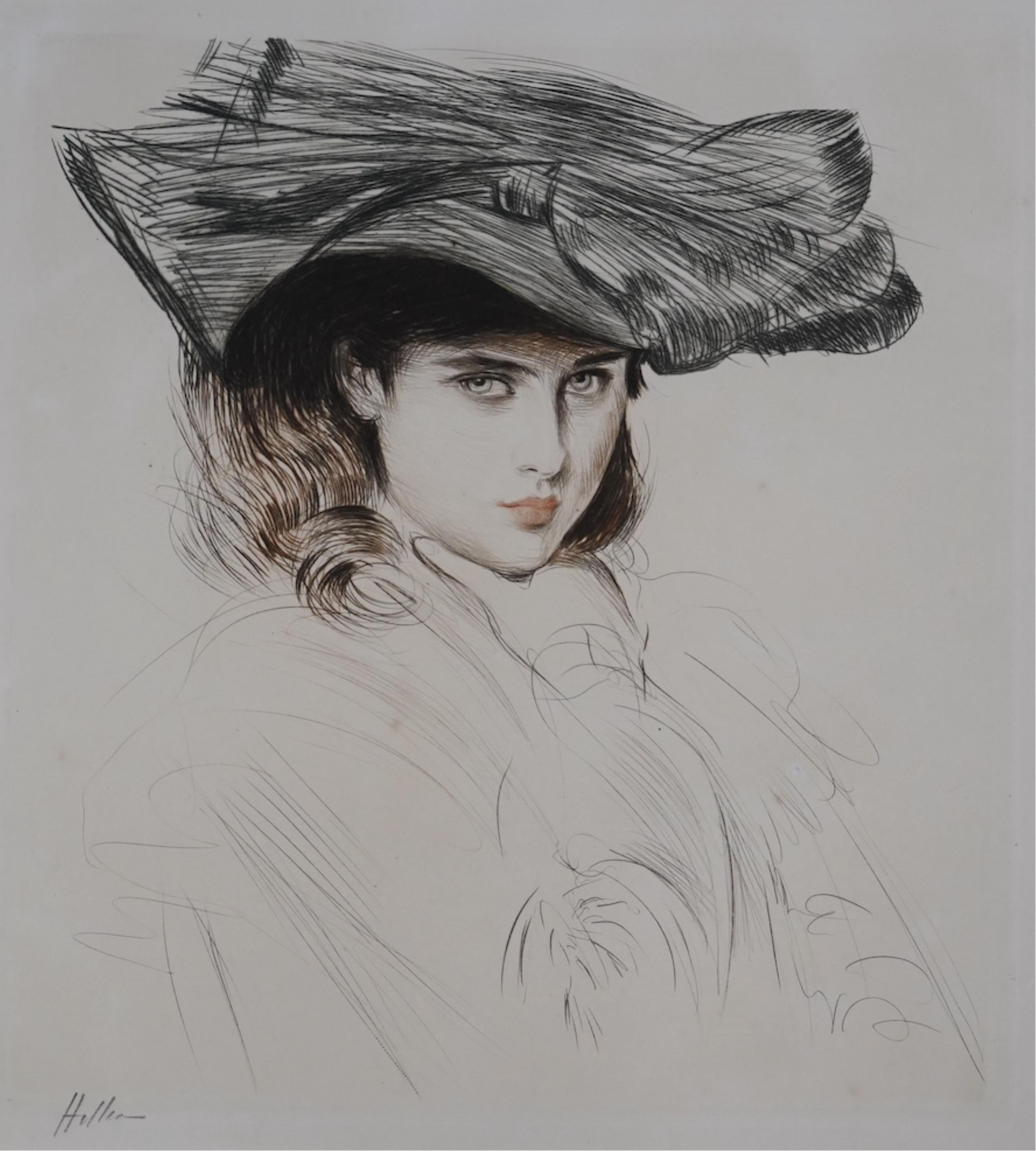 Paul César Helleu (French, 1859-1927), coloured dypoint etching, the artist's daughter Helene, signed in pencil, 35 x 33cm